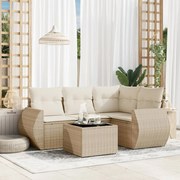 vidaXL 5 pcs conjunto de sofás p/ jardim com almofadões vime PE bege