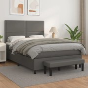 vidaXL Cama com molas/colchão 140x200 cm couro artificial cinzento