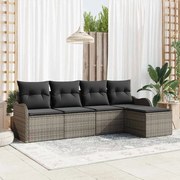 vidaXL Conjunto de Sofá de Jardim com 5 Peças e Almofadas Cinzas de Rattan