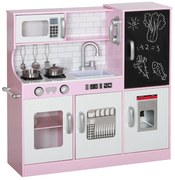 AIYAPLAY Cozinha de Brincar para Crianças acima de 3 anos Cozinha Infantil de Madeira com Acessórios Máquina de Gelo Ardósia e Telefone 83,8x26,8x81 cm Rosa