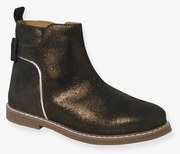 Botas em pele, com laço, para menina preto estampado