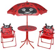 3 pcs conjunto bistrô de jardim infantil c/ guarda-sol vermelho