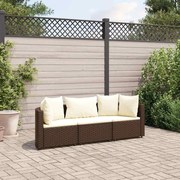 vidaXL 3 pcs conjunto sofás de jardim com almofadões vime PE castanho