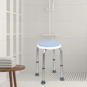 Banco giratório para banho com altura ajustável e rodas giratórias de 360 °.em alumínio e antiderrapante. Suporta até 120 kg.