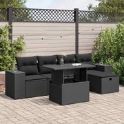 vidaXL 6 pcs conjunto sofás de jardim c/ almofadões vime PE preto