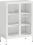 HOMCOM Móvel Porta-Documentos em Aço com 2 Portas de Vidro e Prateleiras Reguláveis, 80x40x110 cm, Branco | Aosom Portugal