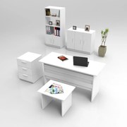 Conjunto de Mobiliário de Escritório VO14 – Branco – Mesas: 140x73,8x6