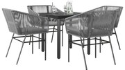 vidaXL Conjunto jantar jardim 5 peças almofadas vidro vime cinzento PE