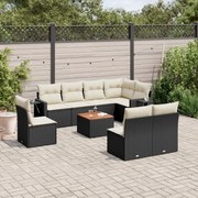vidaXL 9 pcs conjunto de sofás p/ jardim c/ almofadões vime PE preto