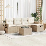 vidaXL 6 pcs conjunto de sofás p/ jardim com almofadões vime PE bege