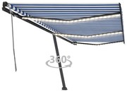 Toldo retrátil manual com LED 600x350 cm azul e branco