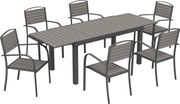 Outsunny Conjunto de Móveis de Jardim 7 peças Mesa Extensível com 6 Cadeiras Aparência de Madeira Design em Ripas Estrutura em Alumínio | Aosom Portugal