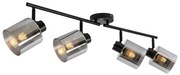 Candeeiro de teto com focos ajustáveis preto com vidro fumê 4-luzes - Laura