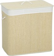 HOMCOM Cesto de Roupa Suja com Tampa 144L Cesto de Roupa Suja de Bambu com 3 Compartimentos 60x40x60 cm Creme | Aosom Portugal