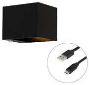 Candeeiro de parede preto com LED e dimmer tátil recarregável - Joris