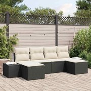 vidaXL Sofá de Jardim de 6 Peças com Almofadas em Rattan Preto