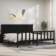 vidaXL Estrutura de cama com cabeceira 200x200 cm madeira maciça preto