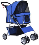 PawHut Carrinho Passeio Animais Estimação Dobrável Cesta Armazenamento Travão Confortável 75x45x97cm Azul | Aosom Portugal