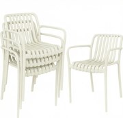 Outsunny Cadeiras de jardim Conjunto de 4 Cadeiras empilháveis para terraço com design de lâminas e apoios de braço, Ergonómicas Creme branco | Aosom Portugal
