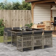 vidaXL 7 pcs conjunto de jantar p/ jardim c/ almofadões vime PE cinza