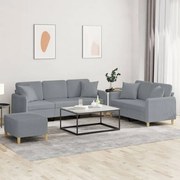 3 pcs conjunto de sofás com almofadas tecido cinzento-claro