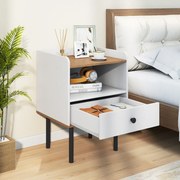 Mesa de cabeceira 40,5 x 35 x 56 cm com gaveta e prateleira aberta Pernas de metal Mesa auxiliar compacta para sala ou quarto Branco