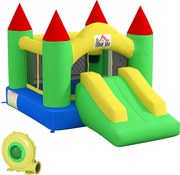 HOMCOM Castelo insuflável com escorrega e rede de segurança, até 100 kg, 3-10 anos, 300x180x160cm | Aosom Portugal
