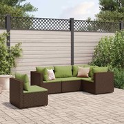 vidaXL 5 pcs conjunto lounge jardim c/ almofadões vime PE castanho
