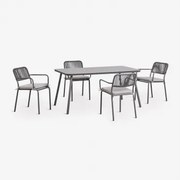 Conjunto De Mesa Retangular 160x90 Cm E 4 Cadeiras De Jardim Empilháveis Em Corda Trançada Arhiza Cinza Grafito - Sklum