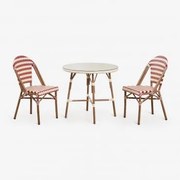 Conjunto De Mesa Redonda Brielle Bistro (80 Cm De Diâmetro) E Duas Cadeiras De Jardim Empilháveis De Alumínio Vermelho Burdeos - Beige Creme - Sklum