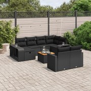 vidaXL 11 pcs conjunto sofás de jardim c/ almofadões vime PE preto