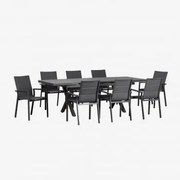 Conjunto De Mesa Extensível Retangular Karena 180-240x90 Cm E 8 Cadeiras De Jardim Empilháveis Com Braços De Alumínio Cinza Grafito - Sklum