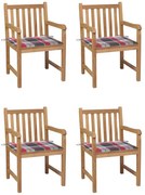 vidaXL Cadeiras jardim c/ almofadões xadrez vermelho 4 pcs teca maciça