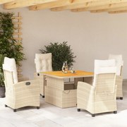 vidaXL 5 pcs conjunto de jantar p/ jardim com almofadões vime PE bege