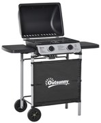 Outsunny Barbecue a Gás com 2 Queimadores 2,8 KW 2 Rodas 2 Mesas Laterais e Grelhas de Aço para Piquenique Campismo 104x49x99 cm Preto