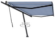 Toldo retrátil manual independente 500x350 cm azul e branco