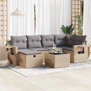 vidaXL 7 pcs conjunto de sofás p/ jardim com almofadões vime PE bege