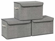 Conjunto de caixas de armazenamento com tampa em padrão de linho | SONGMICS | 38 x 25 x 25 cm | cinzento | RFB013G02.