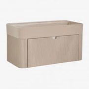 Conjunto De Móvel De Casa De Banho Suspenso 80x40 Cm Em Madeira Com Lavatório Integrado Saioa Castanho Areia Claro - Sklum