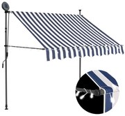 Toldo retrátil manual com LED 150 cm azul e branco