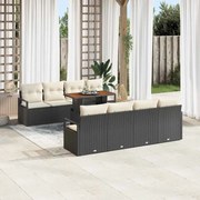 vidaXL Conjunto de Sofá de Jardim de 9 Peças com Almofadas Pretas de Rattan e Poliéster