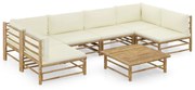 7 pcs conj. lounge p/ jardim em bambu c/ almofadões branco nata