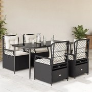 vidaXL 5 pcs conjunto de jantar p/ jardim c/ almofadões vime PE preto