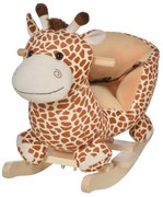 HOMCOM Baloiço para Crianças em Madeira com 32 Canções Cinturão de Segurança Girafa de Pelúcia 60x33x45 cm Marrom Claro