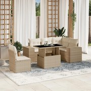 vidaXL 6 pcs conjunto de sofás p/ jardim com almofadões vime PE bege