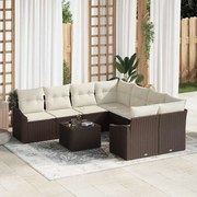 vidaXL Conjunto de Sofá de Jardim com 9 peças e almofadas em rattan castanho.