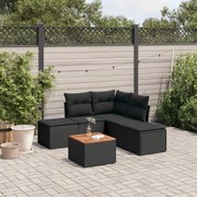 vidaXL 6 pcs conjunto sofás de jardim c/ almofadões vime PE preto