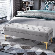 Banco de Veludo – Eir – 118x45x42 cm – Cinza Claro e Dourado – Design