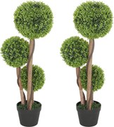 HOMCOM Conjunto 2 Plantas de Buxo Artificiais a 3 Esferas, com Vaso e Fundo Reforçado, Altura 90 cm, para Interior e Exterior | Aosom Portugal