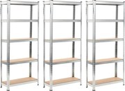 vidaXL Estantes 5 prateleiras 3 pcs derivados de madeira/aço prateado